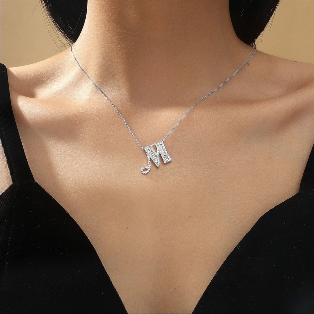 New 925 Silver Initial Letter Diamond Necklaces - Picture 6 of 16